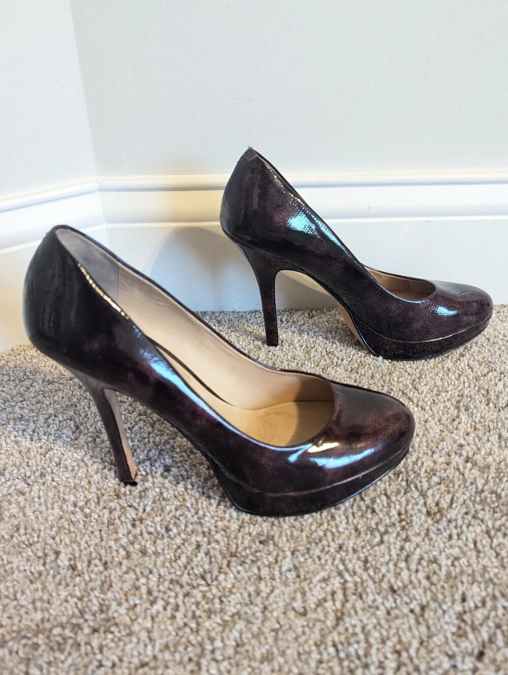 Joan & David Purple Patent Leather Platform Stiletto Heels Corporate Goth sz 7.5